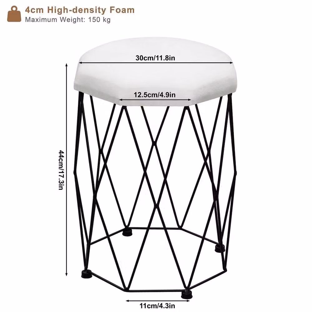 NESTLUNE White Velvet Dressing Table Stool with Metal Frame – 2