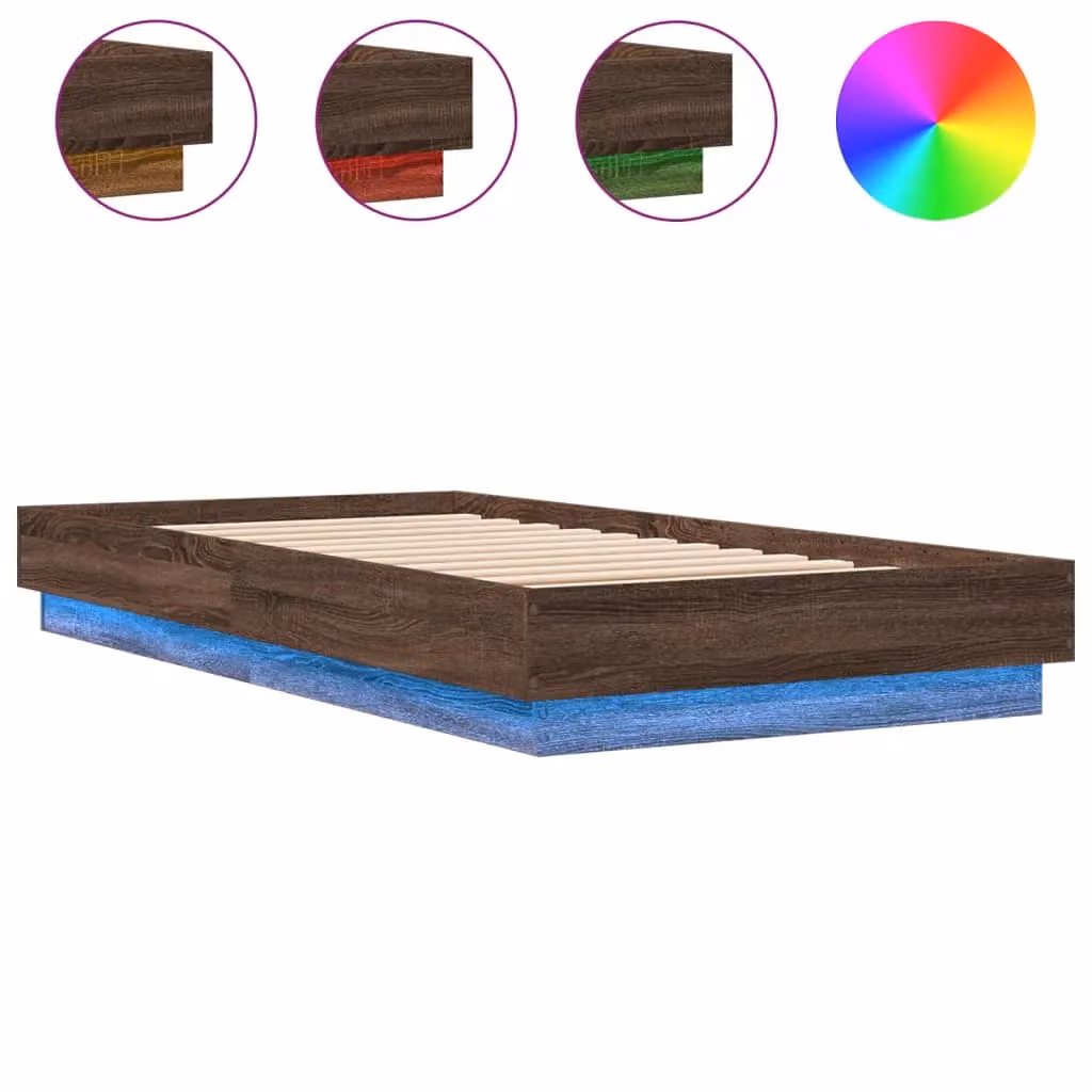 Berkfield Home Modern Small Single Bed Frame in Brown Oak with LED Under-Bed Lighting and USB Charging Port, W/D/H: 75 x 190 x 80 cm – 2