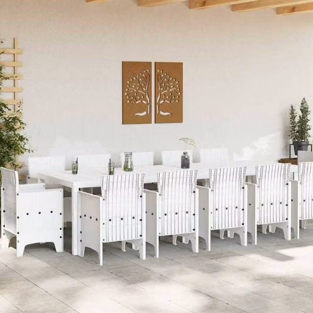 Berkfield Home 13 Piece White Poly Rattan Garden Dining Set with Cushions – 1