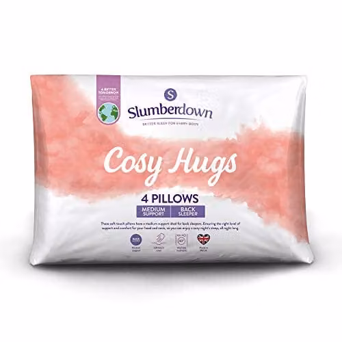 Slumberdown Big Hugs Medium Hollow Fibre Pillows, White, Pack of 4 – 1