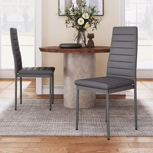 Livingandhome Set of 2 Modern Grey Faux Leather Dining Chairs with Metal Legs