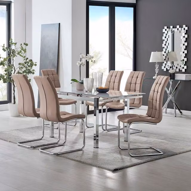 Furniturebox Enna White Glass Extending Dining Table and 6 Murano Chairs in Cappuccino