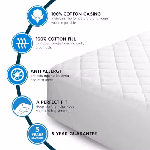Cuddledown White 100% Pure Cotton Jersey Quilted Mattress Protector, W/D/H: 90 x 190 x 30 cm – 2