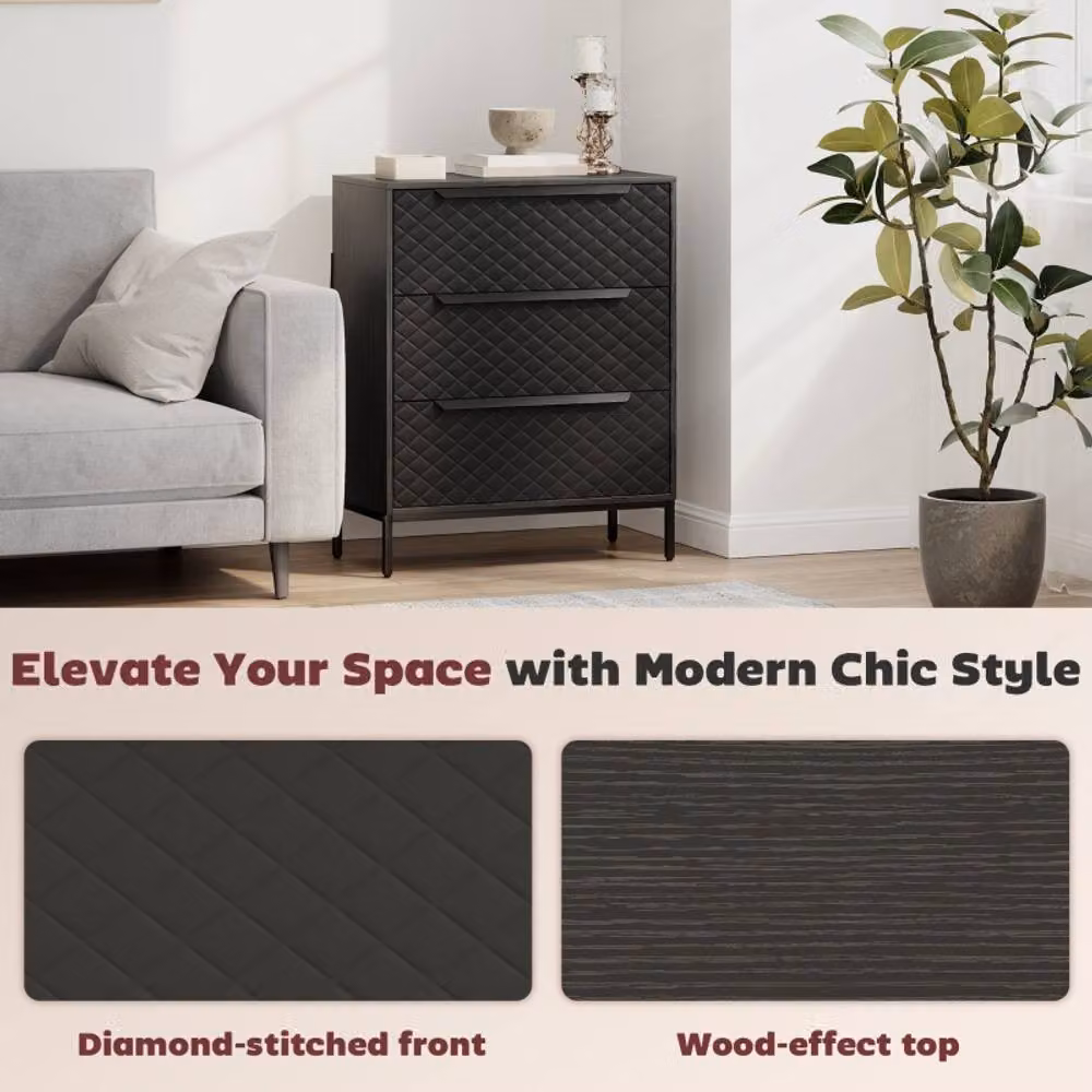 STILVORA Modern Black Chest of Drawers with 3 Fabric Drawers – 6