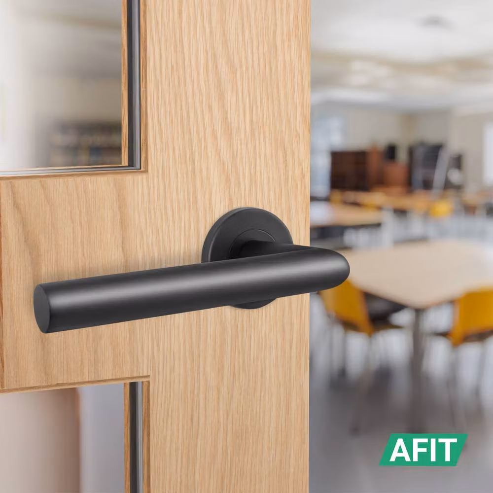 AFIT Matt Black Stainless Steel Lever on Rose Door Handles with Latch and Hinge Kit, W/D/H: 150 x 150 x 76 mm – 5
