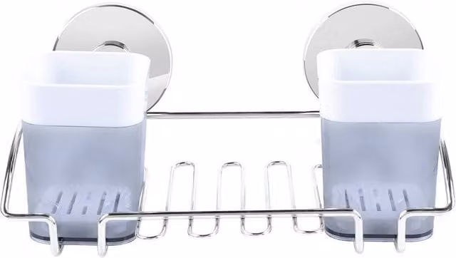 Kelvenix Wall-Mounted Silver Stainless Steel Toothbrush Holder with Tumbler Cup Rack