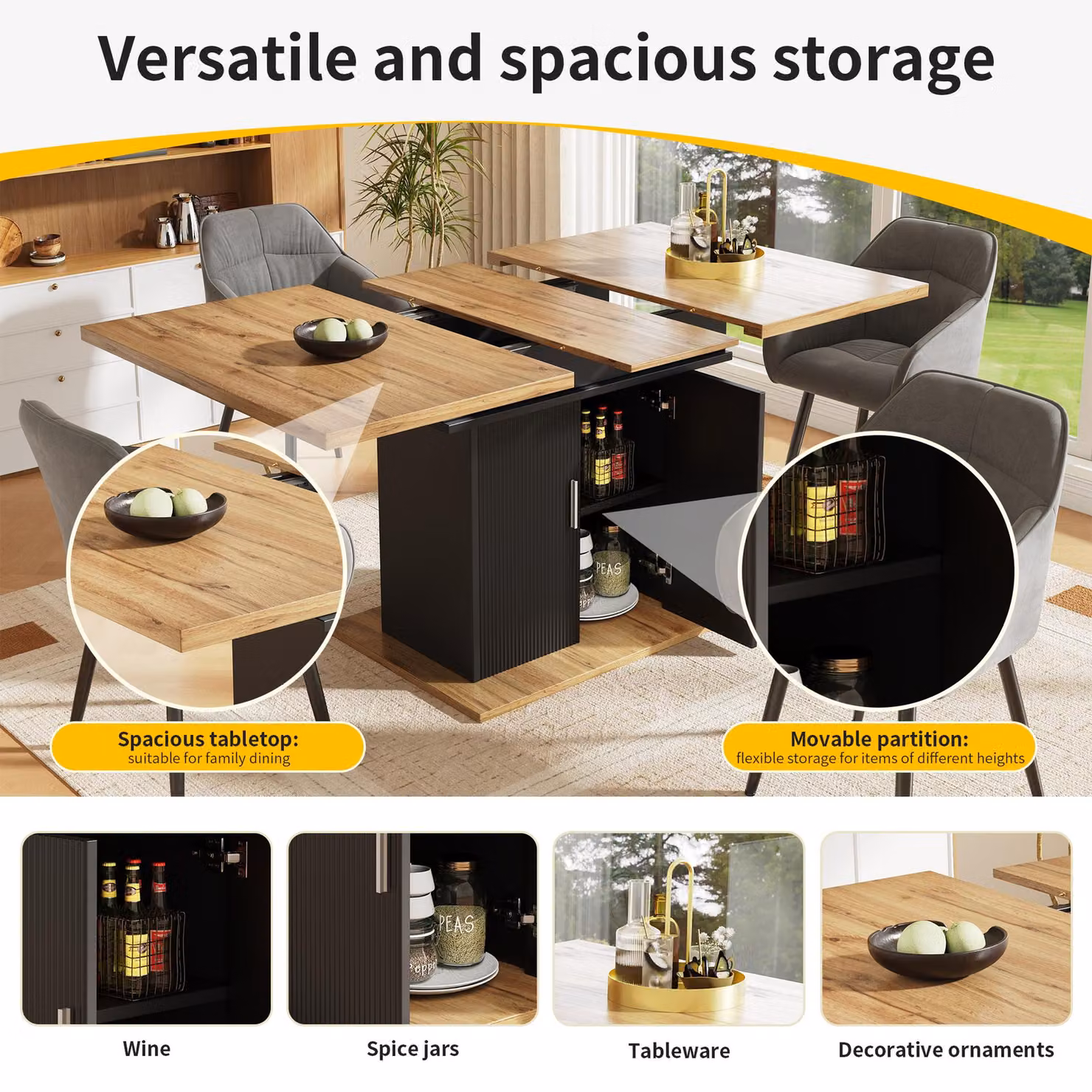 Aosom UK Black Extendable Rectangular Dining Table with Storage Shelves and Telescopic Design, W: 140 cm, D: 70 cm, H: 76 cm – 4