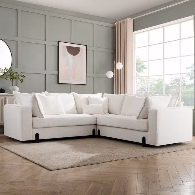 Home Detail Hayley Left-Facing L-Shape Corner Sofa in White Bouclé Fabric with Metal Frame – 1