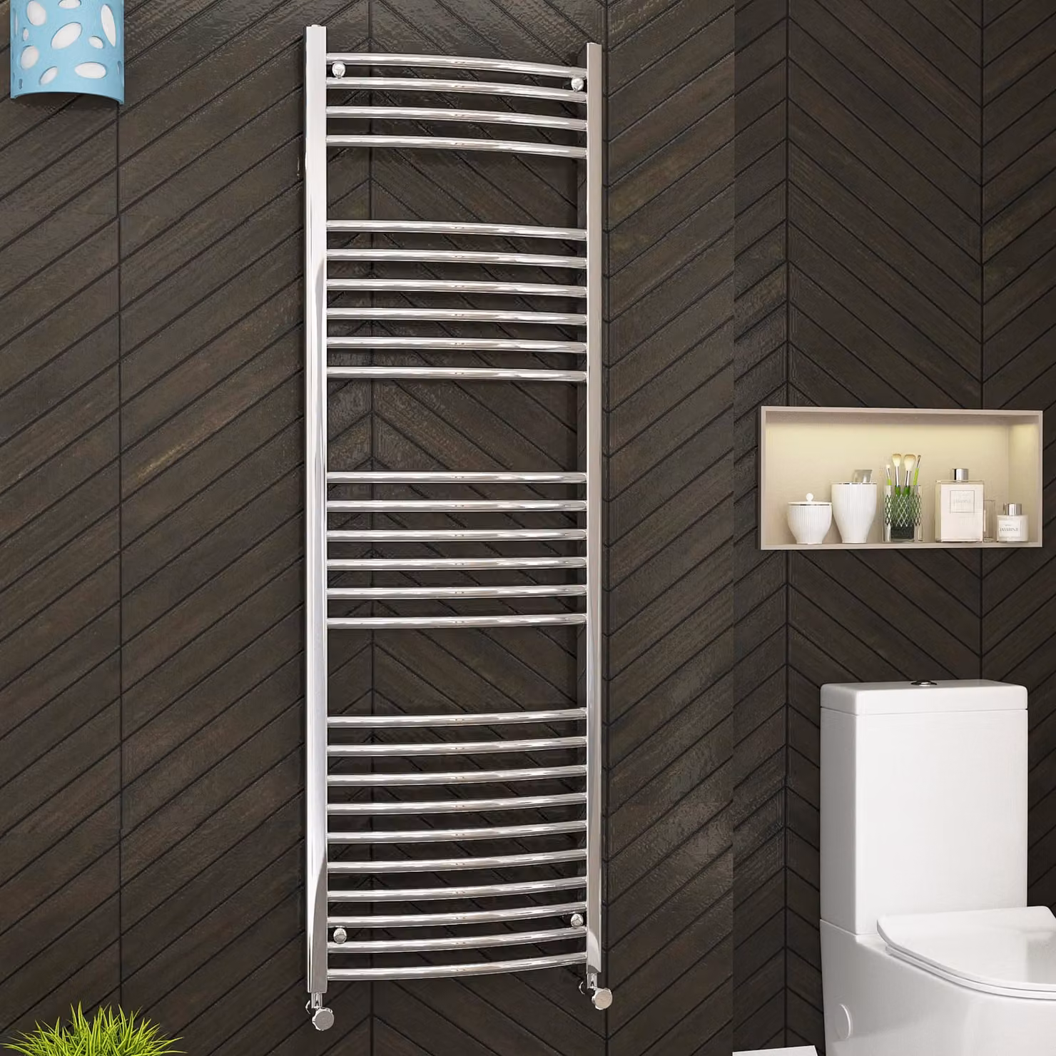 Royal Bathrooms Arno Curved Ladder Heated Towel Rail, Silver, H: 160 cm, W: 30 cm