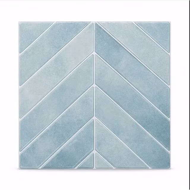 PAWNORA 30pcs Self Adhesive Geometric Tile Look Wall Stickers in Light Blue Glossy Finish for Kitchen and Bathroom