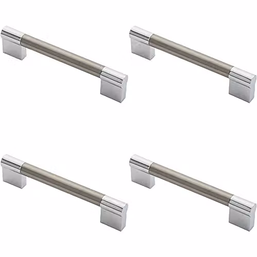 Loops 4 Pack Keyhole Bar Pull Handles in Satin Nickel and Chrome, W: 14 cm, H: 1.4 cm, Fixing Centres: 128 mm