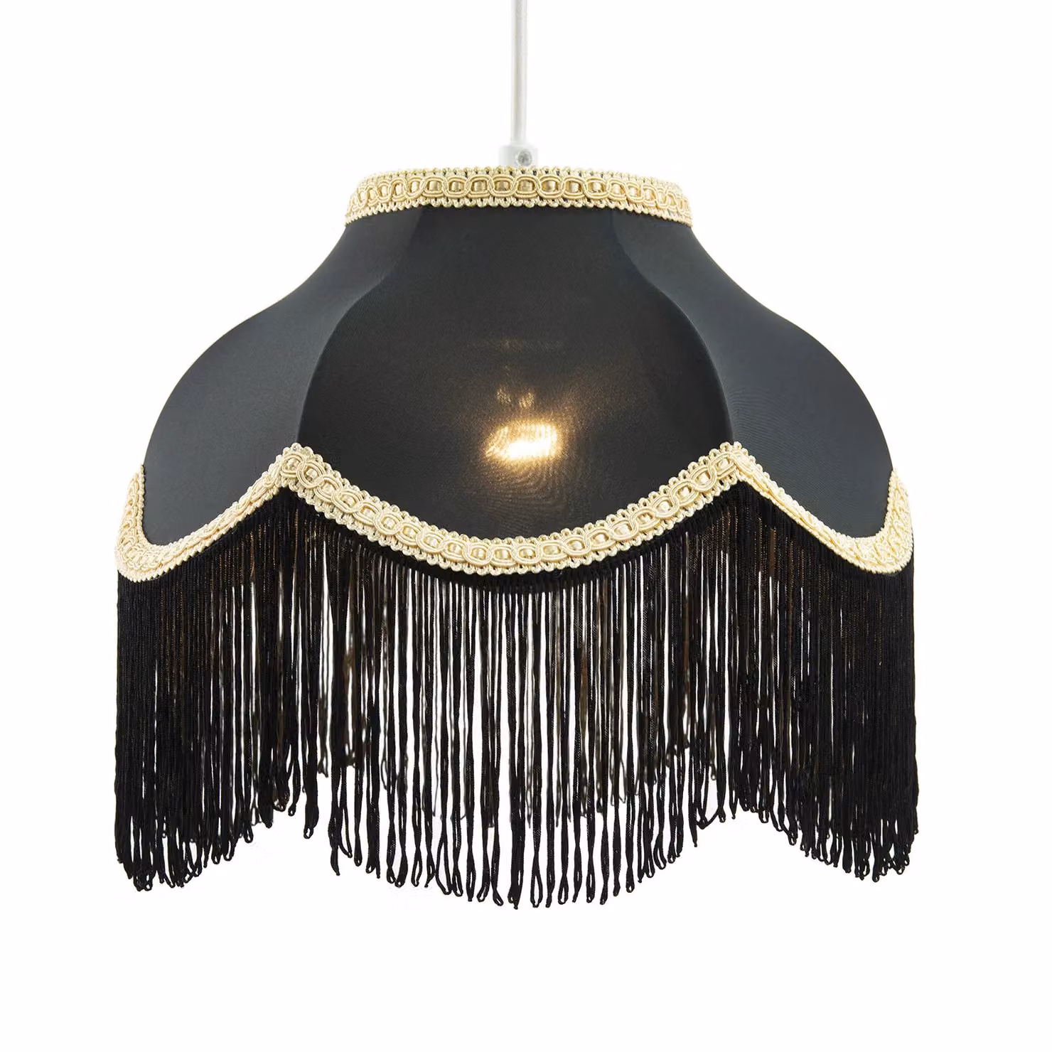 Happy Homewares Victorian Empire Lampshade in Black Faux Silk with Gold Trims, Diameter: 30 cm – 2