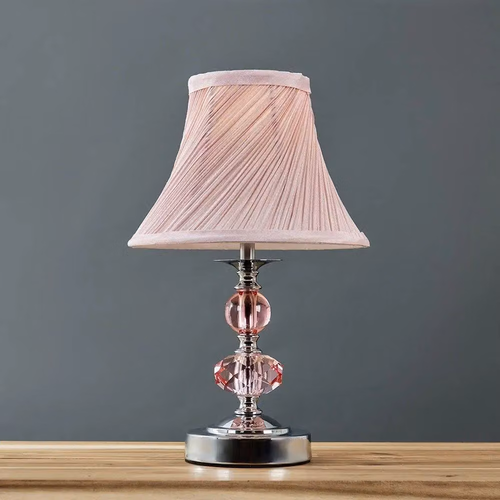 ValueLights Jaigier Pair of Silver Dimmable Touch Table Lamps with Pink Fabric Shades – 2
