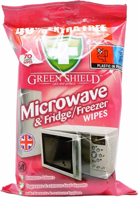 Greenshield Microwave and Fridge Freezer Wipes, 70 Count, White