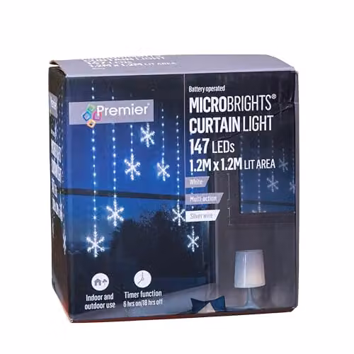 Samuel Alexander Battery Operated Snowflake Christmas Curtain Lights in White and Silver with 147 LEDs, 1.2m – 3