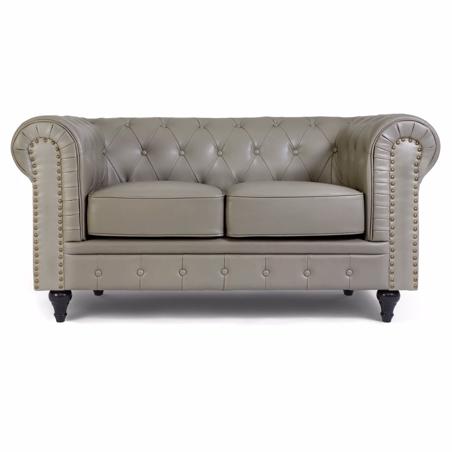 Bravich LTD Chesterfield 2 Seater Sofa in Grey Faux Leather with Button Tufting and Wooden Legs – 2