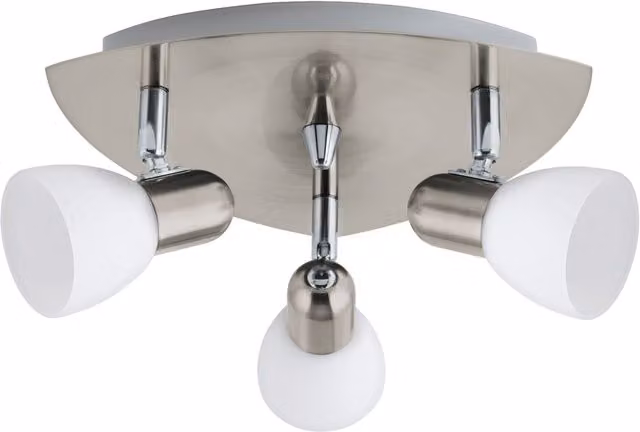 Loops 3 Spot Flush Ceiling Light in Satin Nickel with White Satin Glass Shades, E14, W: 265 mm, D: 120 mm