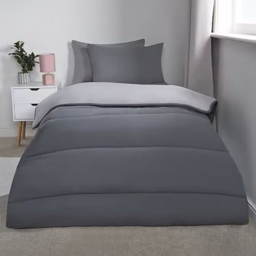 OHS Single Coverless Duvet and Pillowcase Set, 10.5 Tog Reversible Microfibre Quilt in Grey/Silver, W/D/H: 135 x 200 cm – 2