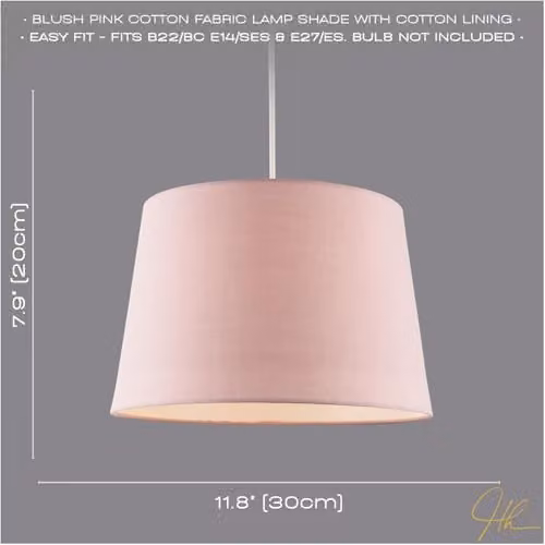 Happy Homewares Modern Pink Cotton Fabric Cylinder Drum Lampshade with White Inner Lining, W/D/H: 30 x 20 x 30 cm – 2