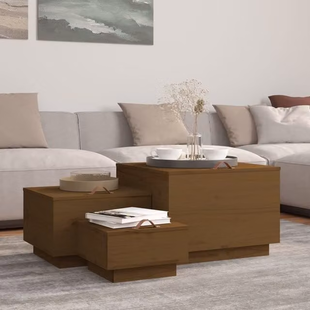 Berkfield Home Set of 3 Honey Brown Solid Wood Pine Storage Boxes with Lids – 1