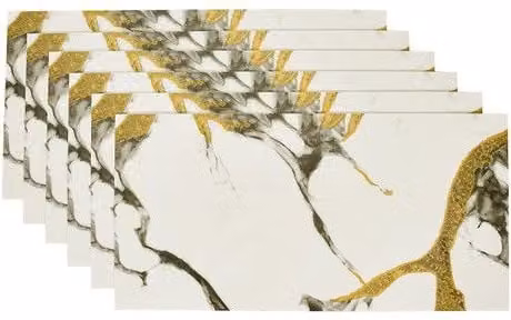 Living and Home 10pcs Beige and Gold Marble Effect Self-Adhesive Wall Stickers, W: 30 cm, H: 60 cm