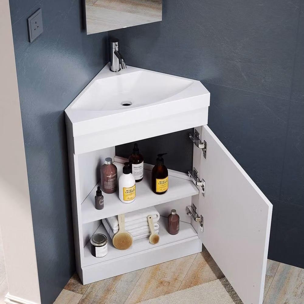 PAWNORA Modern Freestanding Corner Bathroom Vanity Unit in White Glossy Finish – 4