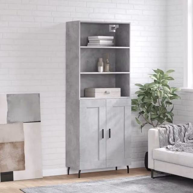 Berkfield Home Modern Highboard in Concrete Grey, W/D/H: 69.5 x 34 x 180 cm – 1
