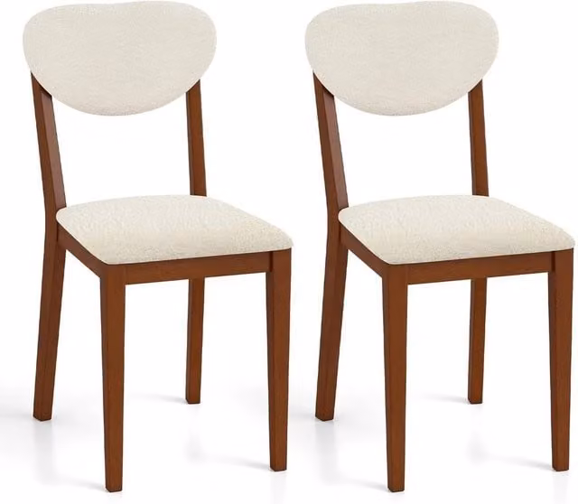 VOGREX Set of 2 Modern Walnut Dining Chairs with Beige Fabric and Rubberwood Legs – 1