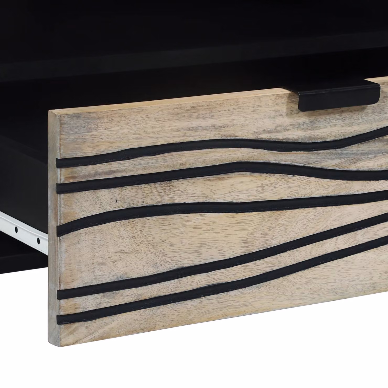 Berkfield Home Media Storage Cabinet with Drawer and Shelf in White and Black Mango Wood and Metal – 5
