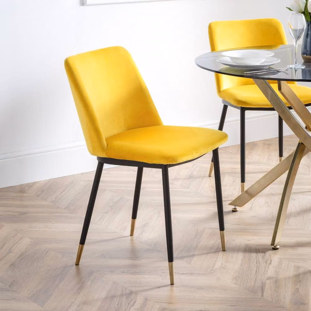 Cheshire Celeste Modern Velvet Dining Chairs in Yellow, Set of 2 – 2