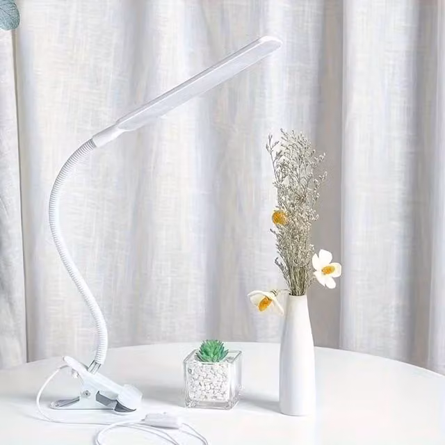 Dyzi Adjustable LED Desk Lamp with Clip, USB Powered, White