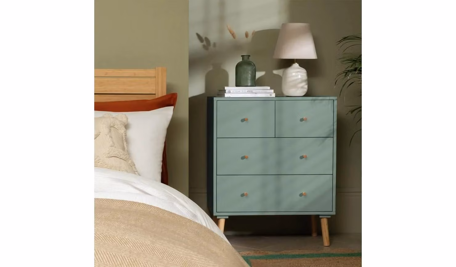 Otto 4 Drawer Chest Green Mid-Century Bedroom Storage Organiser W/D/H: 80 x 35 x 65 cm