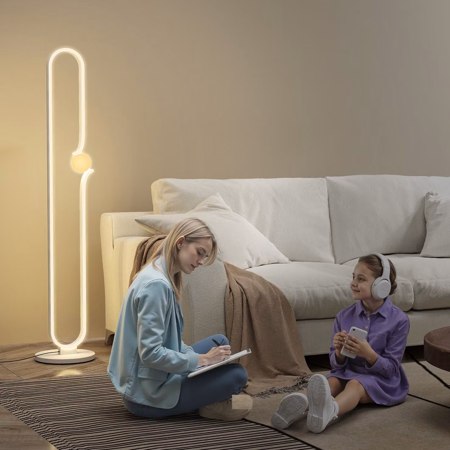 HOMCOM Dimmable LED Floor Lamp with Transparent Glass Sphere Night Light and Foot Switch, White – 2