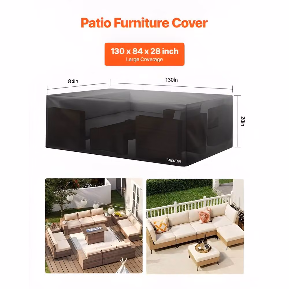 VEVOR Heavy Duty Waterproof Corner Sofa Patio Furniture Cover in Black – 3
