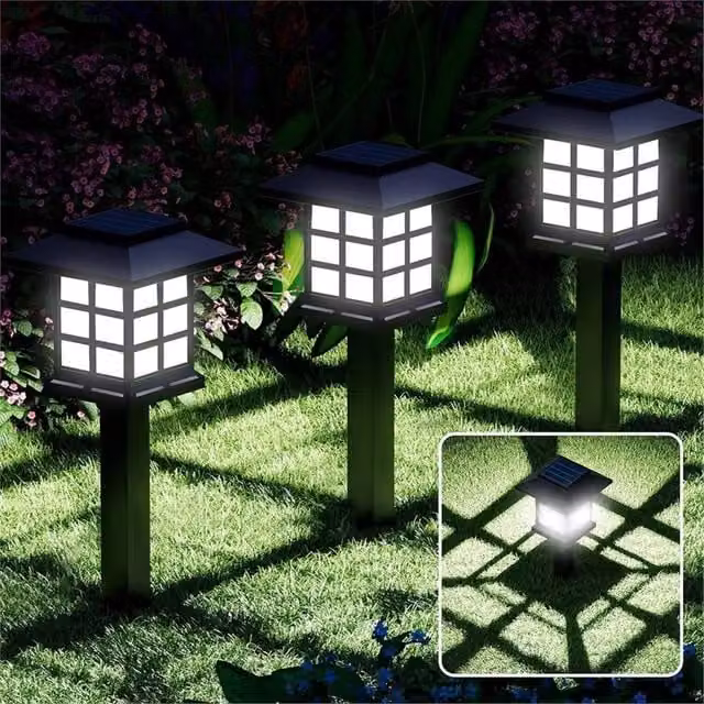 VOGREX 6 Pack Solar LED Garden Path Lights in Black with Cool White Illumination – 1