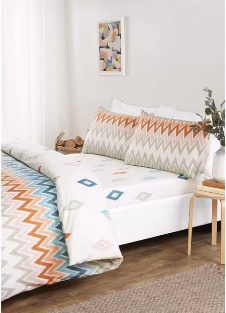 Rapport Home Bali Zigzag Boho Duvet Cover, Pillowcase and Fitted Sheet Set, Multicolour, Duvet Cover: 180 x 200 cm, Pillowcase: 50 x 75 cm