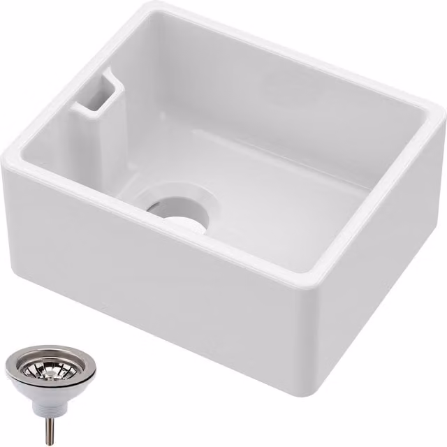 Balterley White Ceramic Single Bowl Compact Belfast Kitchen Sink W/D/H: 46 x 38 x 20.5 cm