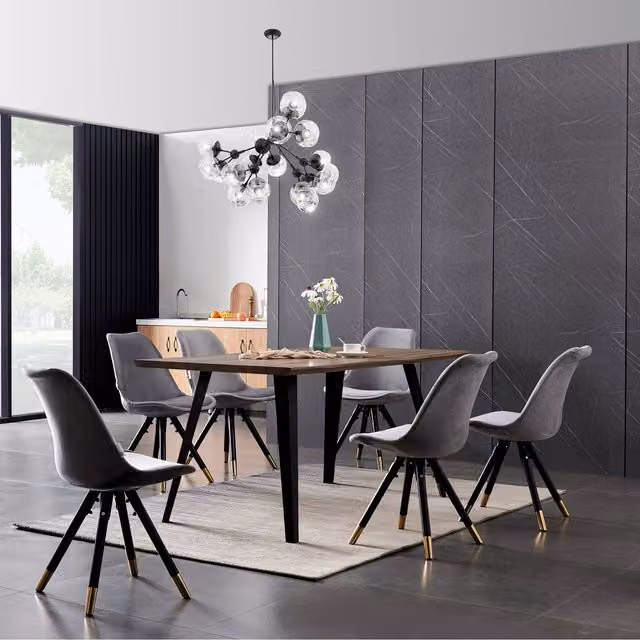 Life Interiors Sofia Rocco LUX Rectangular Dining Set with Table and 6 Chairs in Grey, Black and Gold