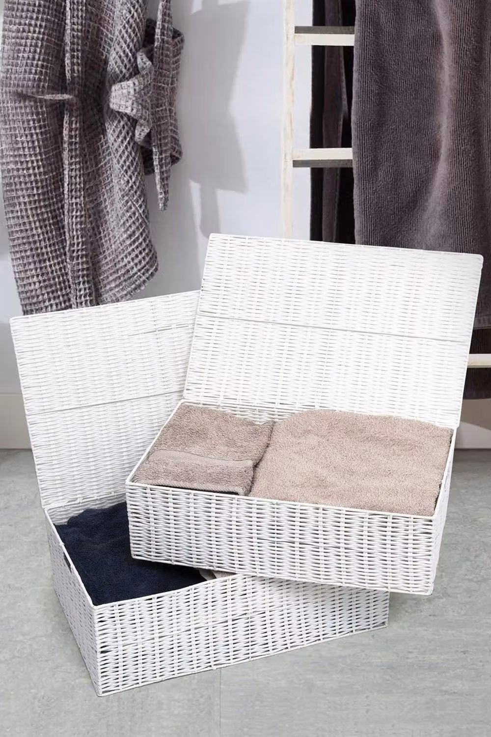 Arpan White Resin Woven Under Bed Storage Box Set of 2 with Lid and Handles, Large – 3
