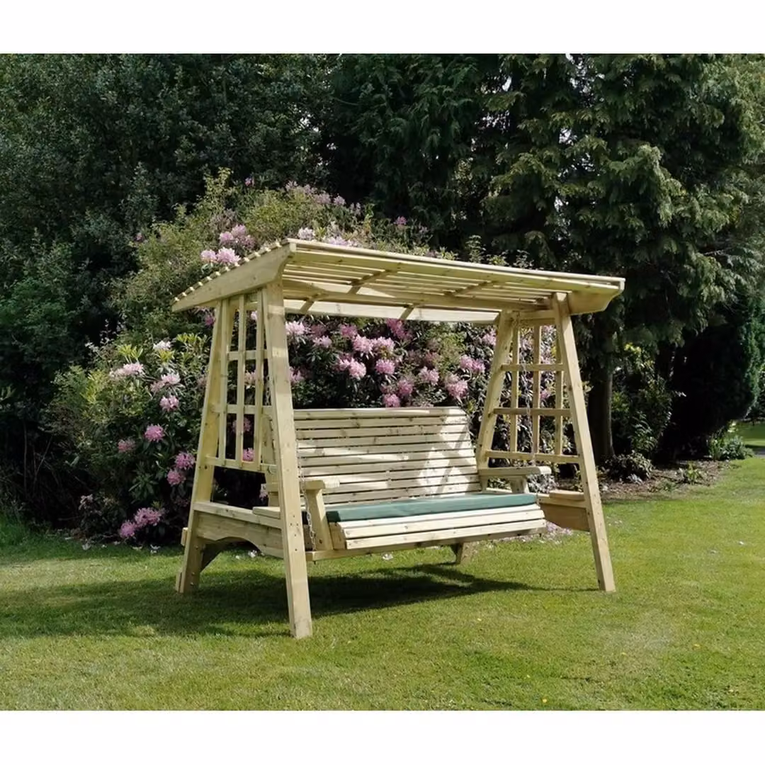 Churnet Valley Garden Furniture Ltd Antoinette 3 Seater Swing Seat in Brown with Cushions and Sun Canopy – 3