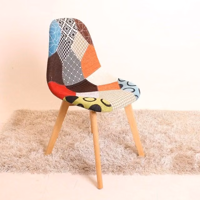 Life Interiors Mid-Century Abstract Patchwork Dining Chair in Multicolour Fabric