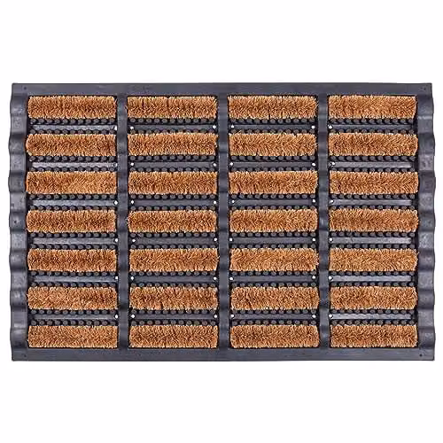 Nicola Spring Heavy Duty Scraper Door Mat, Brown and Multicolour Striped Coir and Rubber Non-Slip Mat, W: 60 cm, D: 40 cm, H: 1 cm