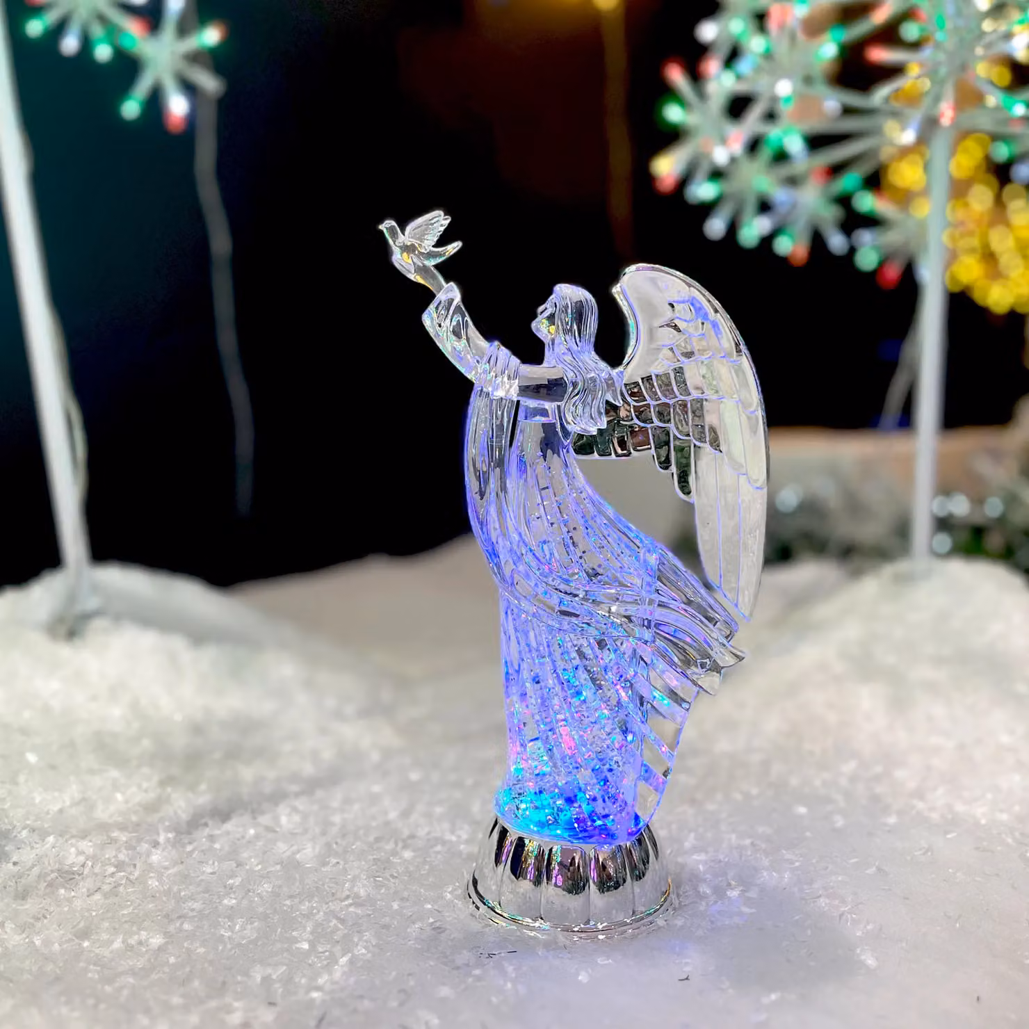 Shatchi Christmas LED Light Up Angel Figure Snowglobe with Swirling Glitter in Clear – 2