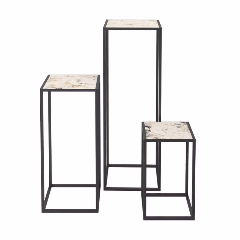 Dome Deco LECCE Art Deco Console Set with White Marble and Stone Finish