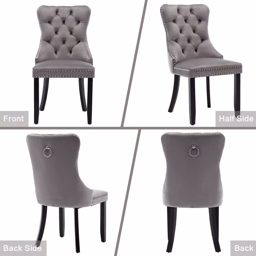 Rolipo Set of 6 Grey Velvet Dining Chairs with Solid Rubberwood Legs – 4