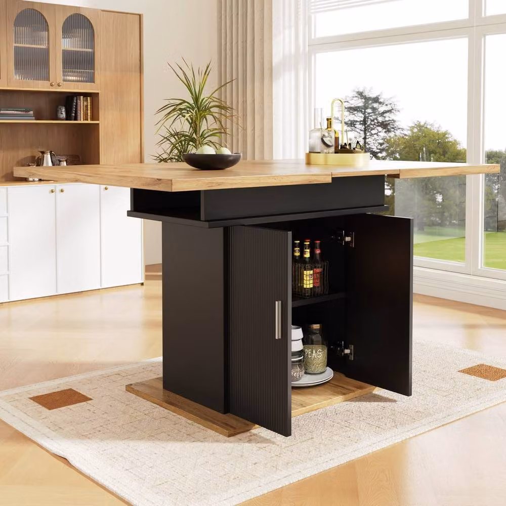 STILVORA Extendable Rectangular Dining Table with Storage in Black – 2