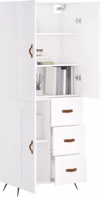 Berkfield Home White Highboard with Hinged Doors and Internal Shelves, W/D/H: 69.5 x 34 x 180 cm