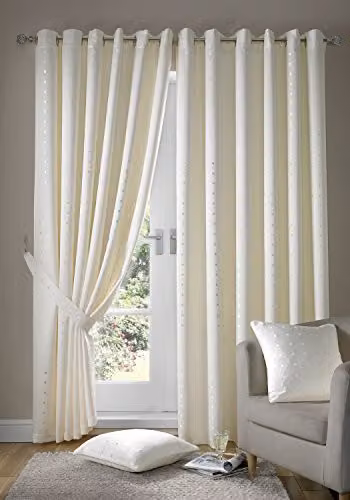 Alan Symonds Madison Dotted Opaque Eyelet Curtains, Beige