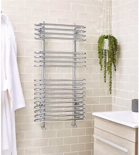 Clifton Chrome Vertical Bathroom Towel Radiator in Silver, H x W: 91.6 x 50 cm