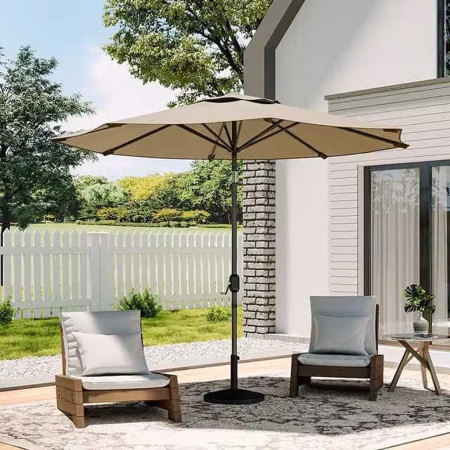 Livingandhome 3m Traditional Garden Parasol with Base in Beige and Brown